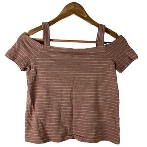 Madewell XS Striped Off Shoulder Crop Top Brown Cottagecore Soft Girl
